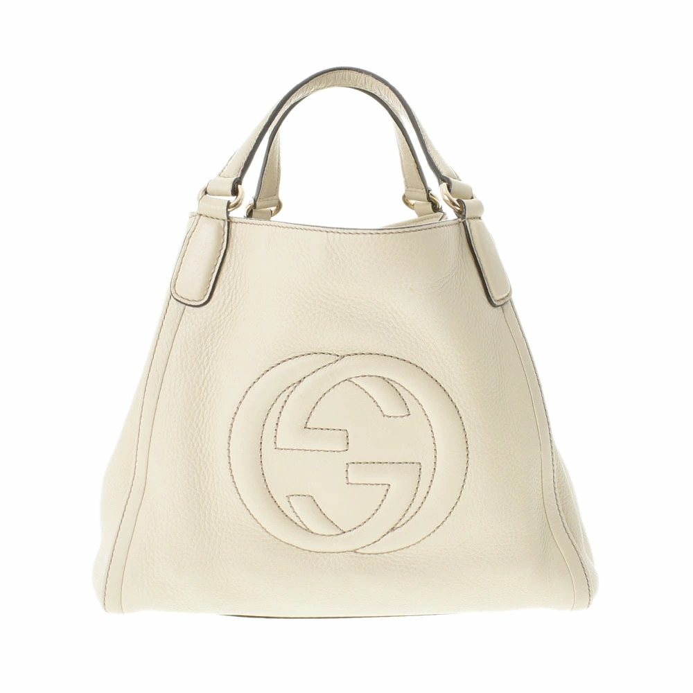 GUCCI Soho Tote Bag Ivory White Calfskin Shoulder